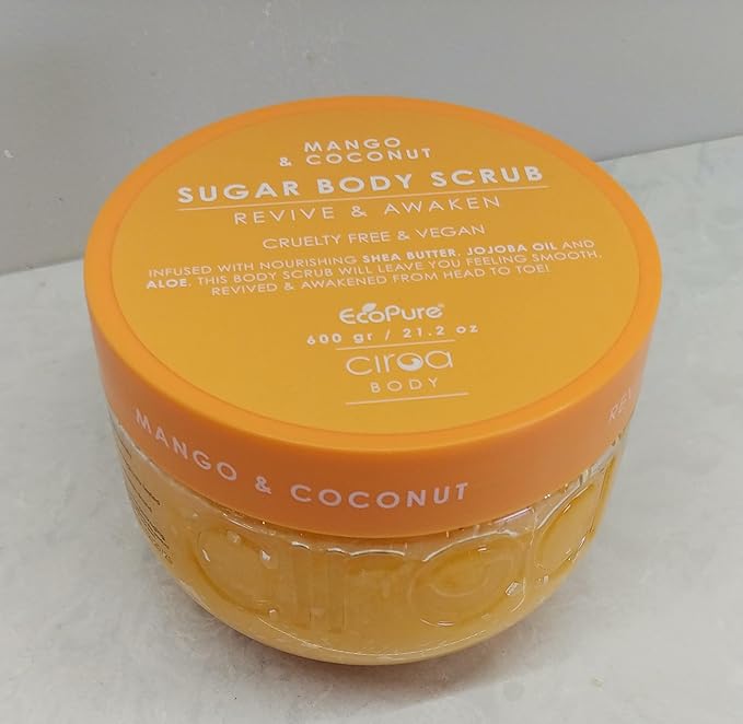 Ciroa, Sugar Body Scrub, MANGO & COCONUT, 21.2 oz, Revive & Awaken, Cruelty & Vegan Free (600gr)