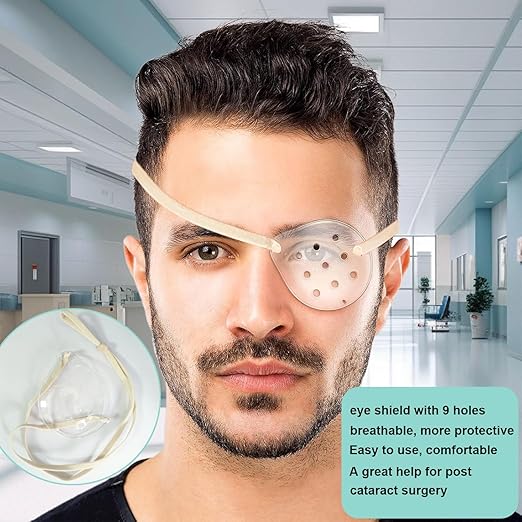 2pcs Clear Eye Shield for Cataract Surgery Hard Vented Eye Protector Patch with Extended Elastic Band, Plastic Eyes Guard Covering After Surgery for Sleeping Protection(Beige)