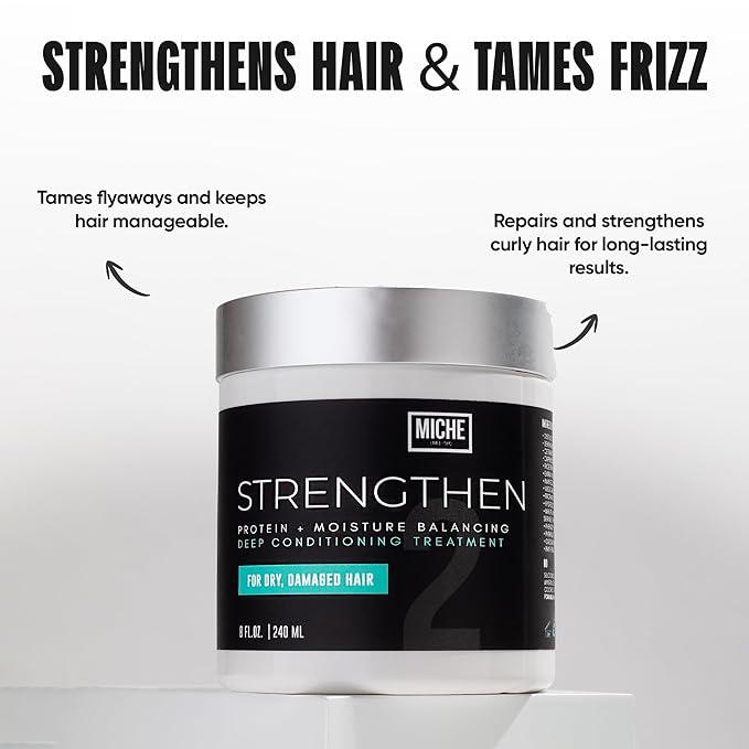 Miche Strengthen Protein Deep Conditioner – Paraben-Free Conditioner for Curly, Kinky & Wavy Hair – Breakage Control, Strengthening & Color Safe – Hydrolyzed Baobab Protein – 8oz