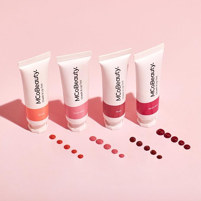 MCoBeauty Cheek and Lip Tint Rose Glow - Gel Cream Buildable Color Lip Stain and Blush for Women - Dewy Multi Use Tinted Lip Balm, Liquid Blush Makeup Vegan Cruelty Free - 0.34 oz