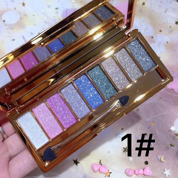 Glitter Eyeshadow Palette, 9 Colors Sparkle Shimmer and Matte Eye Shadow, Highly Pigmented Waterproof Long Lasting Makeup Set (Color 1)