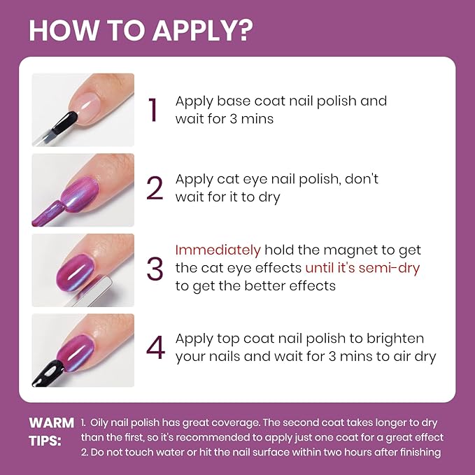 Magnetic Cat Eye Nail Polish, Purple Nail Polish Non Gel with Magnet Cat Eye Fingernail Polish Air Fast Drying Manicure Gift For Women Girls 16ml/0.54 oz
