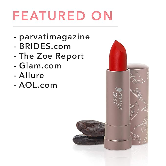 100% PURE Cocoa Butter Matte Lipstick Full Stay All Day Coverage, Lasting Moisturizing & Softening Natural Lip Color for All Skin Tones, Vegan Fruit Pigmented Sonora (Orange-Red) - 0.15 oz