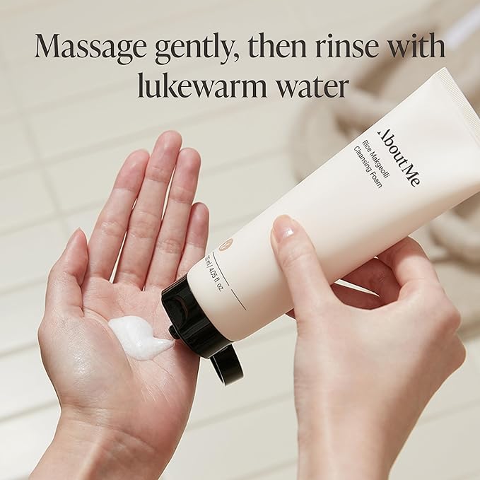 About Me Rice Makgeolli Cleansing Foam - Low pH Fermented Rice Face Wash for Sensitive Skin, Galactomyces & Centella, Bran Water Base, Non-Stripping Foaming Cleanser, Fragrance Free, 4.06 fl oz