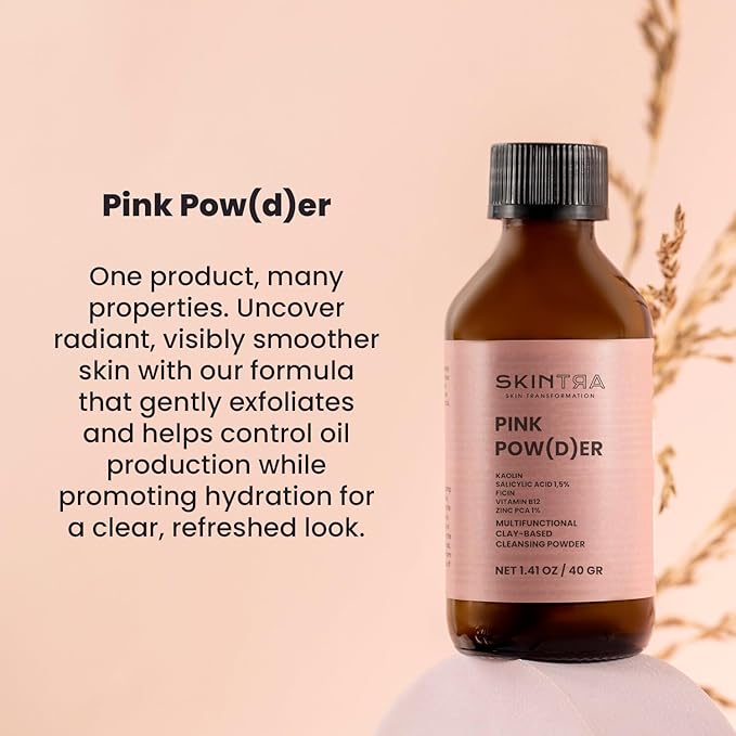 Pink Pow(d) er – Multi-Functional Enzyme Powder Cleanser with Salicylic-Acid, Rice Powder and Clay – 3-in-1 Face Wash, Exfoliator & Face Mask – Vegan, 40 g / 1.41 Fl. Oz