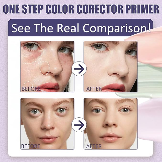 3 In 1 Primer for Face Before Makeup, SPF 50 PA+++, Sunscreen Isolation Cream, One Step Color Corrector Primer, Blurs Facial Serum Oil Control & Moisturizing Skin Tone Correcting, Radiance Skin
