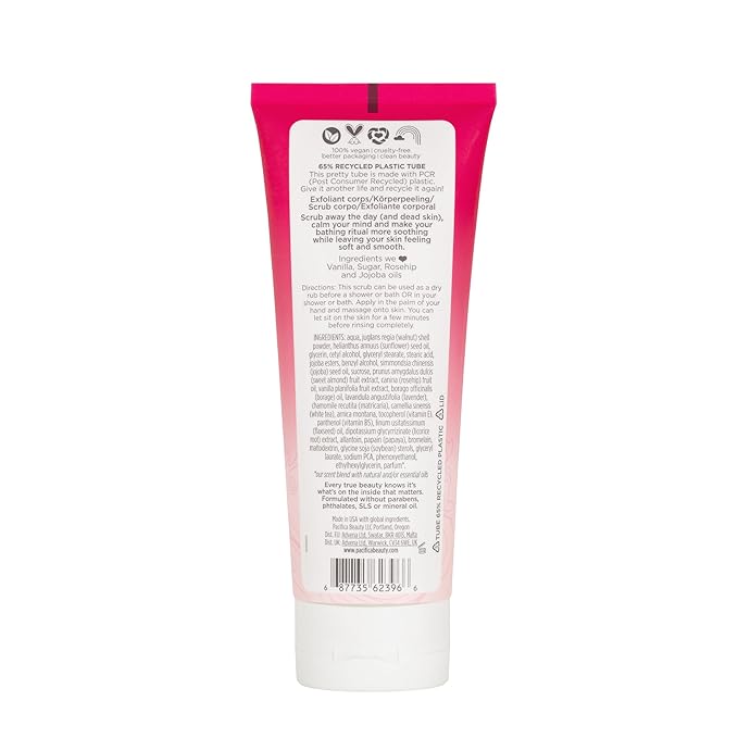 Pacifica Body Scrub - Sugar Island Vanilla Full Body Wash – Exfoliating & Moisturizing w/Rosehip Oil - Coconut & Vanilla Scented - Clean Beauty Vegan & Cruelty-Free Dermatologist Tested