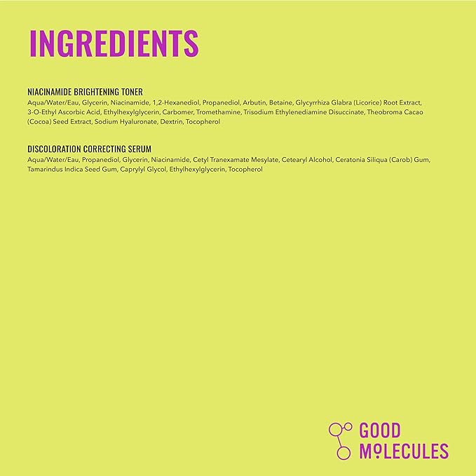 Good Molecules Blemish Scar & Discoloration Set, Niacinamide Brightening Toner 120ml, Discoloration Correcting Serum 30ml, 2-Step Skincare Kit