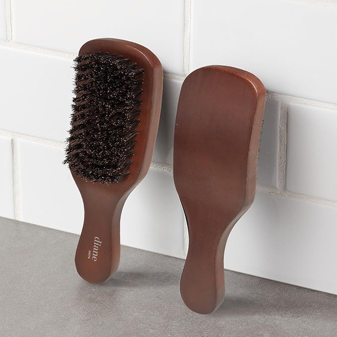 Diane Reinforced Boar Bristle Curved Club Wave Brush for Men and Barbers – Medium Bristles for Thick and Curly Hair – Use for Detangling, Smoothing, Wave Styles, Restore Shine and Texture