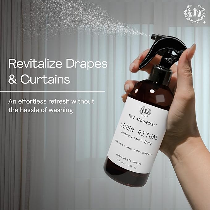 Muse Apothecary Linen Ritual - Aromatic, Soothing, and Relaxing Linen Mist, Laundry and Fabric Spray - Infused with Aromatherapy Essential Oils - 8 oz, Cara Orange + Fig + BlackBerry Vanilla