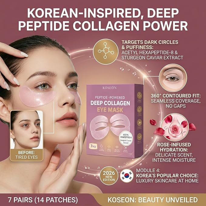 Collagen Eye Mask, 2026 New 7 PCS Peptide-Powered Deep Collagen Eye Mask, Under Eye Patches 360° Fit, Eye Mask with Collagen Peptide, Eye Patches for Puffy Eyes and Dark Circles