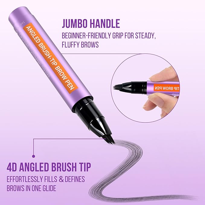 Vevivia Beauty Eyebrow Pen - Eyebrow Pencils for Women with 4D Micro Brush-Tip for Natural Hair-Like Strokes, Long Lasting Fluffy Brows, Waterproof, Grey