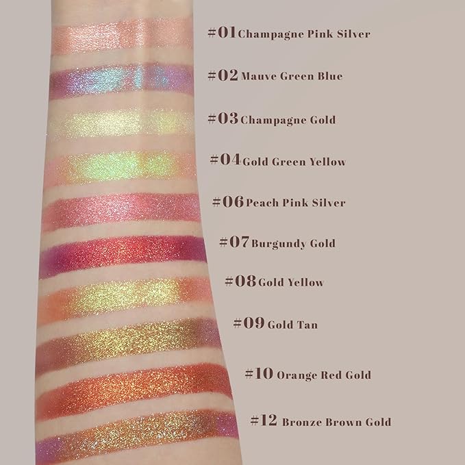Noerrors Duochrome Champagne Pink Silver Glitter Eyeshadow Palette, Holographic Multichrome Rich Color Shimmer Metallic Eye Shadow, Color Shift Diamond Sparkle Eye Brightener Palette Fairy Makeup#01