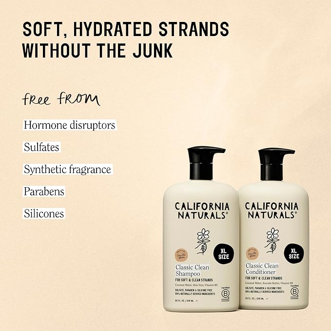 California Naturals Classic Clean Vanilla Bloom Shampoo & Conditioner Set, Natural, Vegan, Cruelty, Silicone, Paraben, and Sulfate Free Shampoo, All Hair Types, 20 Fl Oz (Pack of 2)