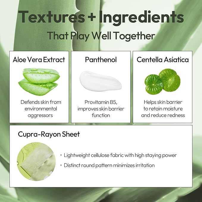 LAPCOS Aloe Sheet Mask - Soothing & Hydrating Face Masks with Aloe Vera, Panthenol & Centella - Restores Elasticity & Repairs Skin Barrier - Highly Breathable Sheet - Korean Skin Care (Pack of 5)