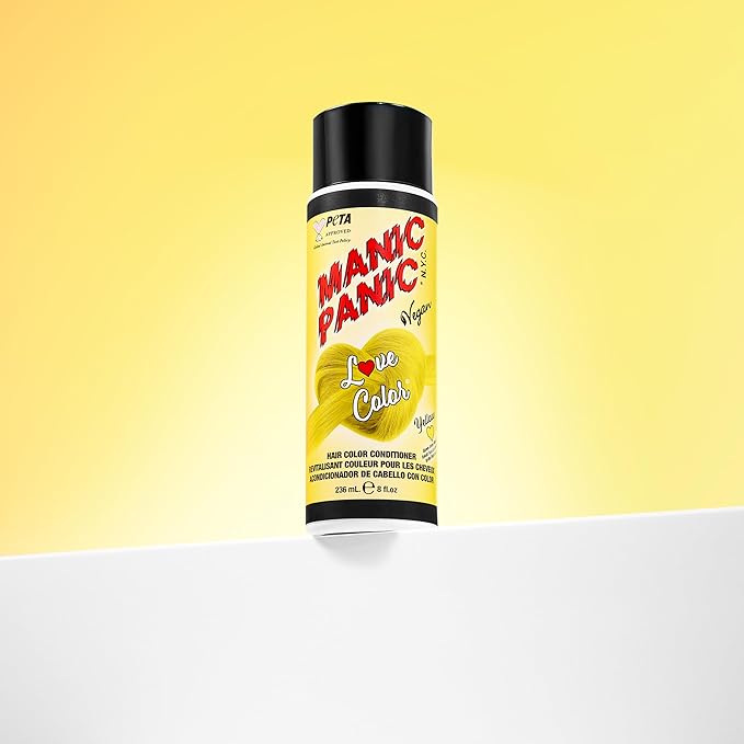 MANIC PANIC Bright Neon Yellow Color Depositing Conditioner - Love Color Hair Conditioner Keeps Hair Vibrant, Nourished & Refreshed - Formulated with Shea Butter & Quinoa - Yellow Heart (8oz)