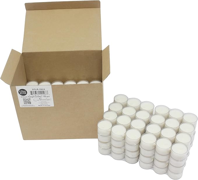 Stonebriar 192 Count White Unscented 6 to 7 Hour Extended Burn Time Clear Cup Tea Light Candles (Pack of 2)