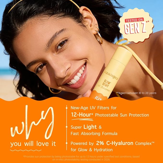 Aqualogica Glow+ Dewy Face Sunscreen with SPF 50+ & PA+++ | Blue Light Protection & No White Cast | Helps Give Glowing Skin with Papaya & Vitamin C | 1.76 Oz/50g