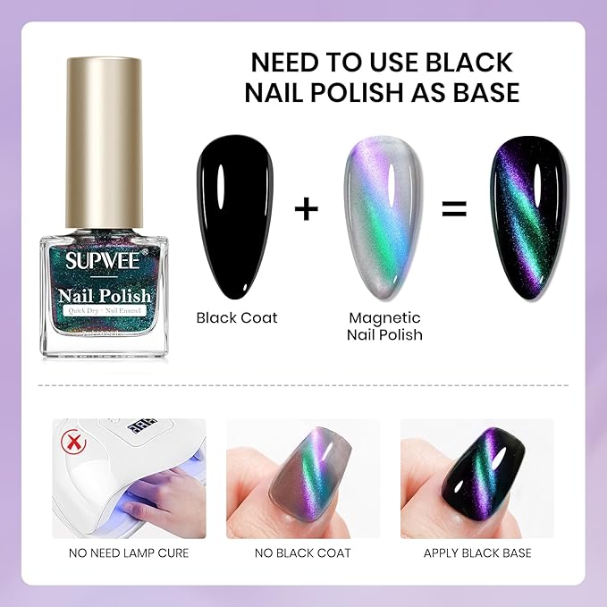 9D Magnetic Nail Polish Set, Cat Eye Nail Polish Non Gel with Magnet, Multi-Color Holographic Glitter Cateye Nail Lacquer Quick Dry High Glossy DIY Salon Gift for Women Girl
