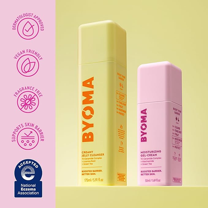 BYOMA Creamy Jelly Cleanser & Moisturizing Gel Cream Bundle - Gentle Face Wash + Lightweight Gel Lotion with Ceramides, Niacinamide & Green Tea – Supports Skin Barrier - 5.91 fl oz + 1.69 fl oz