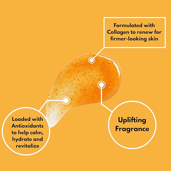 RIVER & ROWE Collagen Exfoliating Body Wash - Smoothing Daily Cleanser with Turmeric & Orange Peel for a Brightening & Soft Skin Experience, Gentle Everyday Shower Gel for Women & Men, 33.8 Fl Oz