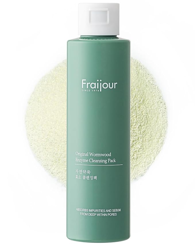 Fraijour Wormwood Enzyme Cleansing Pack – Korean Powder Face Cleanser & Exfoliant with Papaya Enzyme, AHA BHA PHA, Low pH, Clears Acne & Pores, Smooths Texture, for All Skin Types, 2.82 oz.