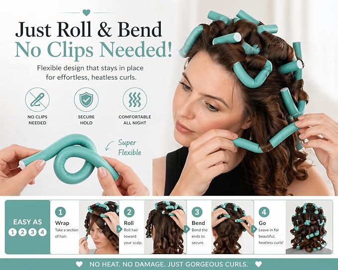 My Beauty Spot Flexi Rods Foam Hair Rollers 1" Diameter Professional Salon Quality 10 Pcs Rubber Hair Rollers for Long, Medium and Short Hair (Blue)