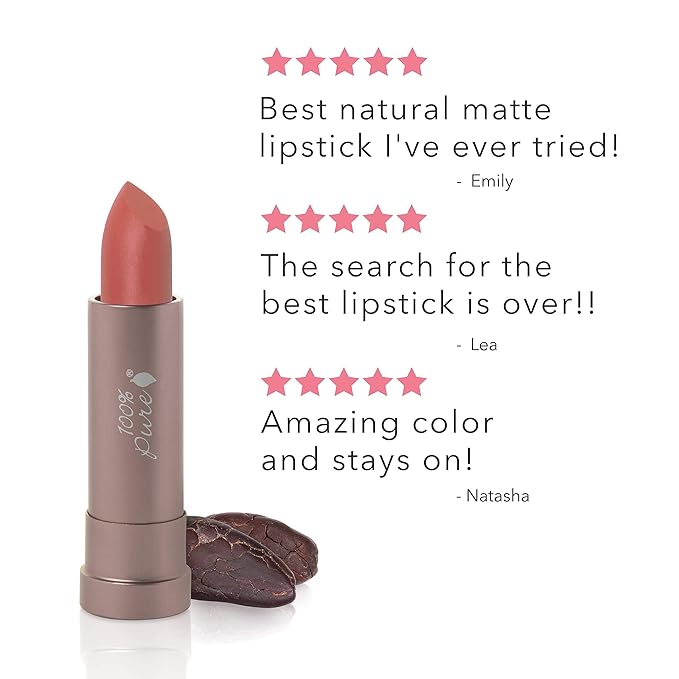 100% PURE Cocoa Butter Matte Lipstick Full Stay All Day Coverage, Lasting Moisturizing & Softening Natural Lip Color for All Skin Tones, Vegan Fruit Pigmented Mirage (Cool Deep Dusty Pink) - 0.15 oz