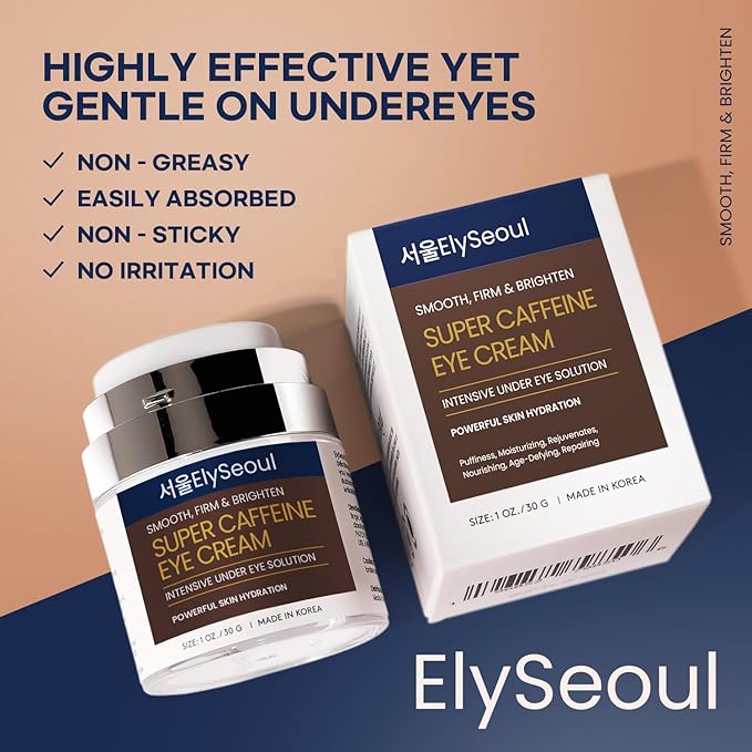 ElySeoul Korean Caffeine Collagen Eye Cream: Puffiness & Dark Circles Under Eye Treatment - Anti-Aging with Peptides & Hyaluronic Acid, 1 oz / 30g