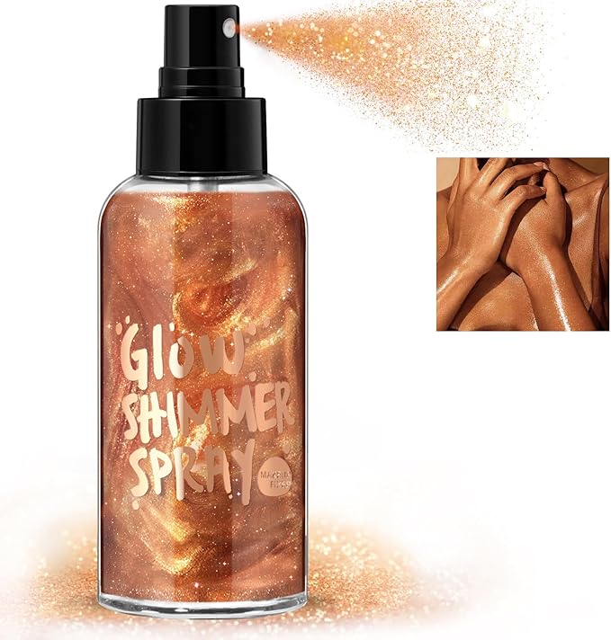 HOSAILY Body Glitter Spray - Bronze Body Shimmer for Face, Hair & Body, Moisturizing Luminizer Glow Illuminator, Quick-Drying Sparkling Glitter Spray Liquid Highlighter Makeup (#04)