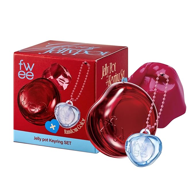 fwee Glowy Jelly Pot + Keychain SET | Dewy Jelly Lip & Blush Color, Tinted Glow Jelly Balm, Dewy Buildable Finish – Sour Gummy (Berry Red) | 0.14 oz
