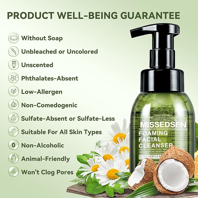 Mens Face Wash Foaming Cleanser for Men Vitamin B5 Deep Pore Cleansing for Acne, Oily, Sensitive, all Skin Types Soap-Free Fragrance-Free Colorant-Free Gentle Daily Face Wash 10 oz