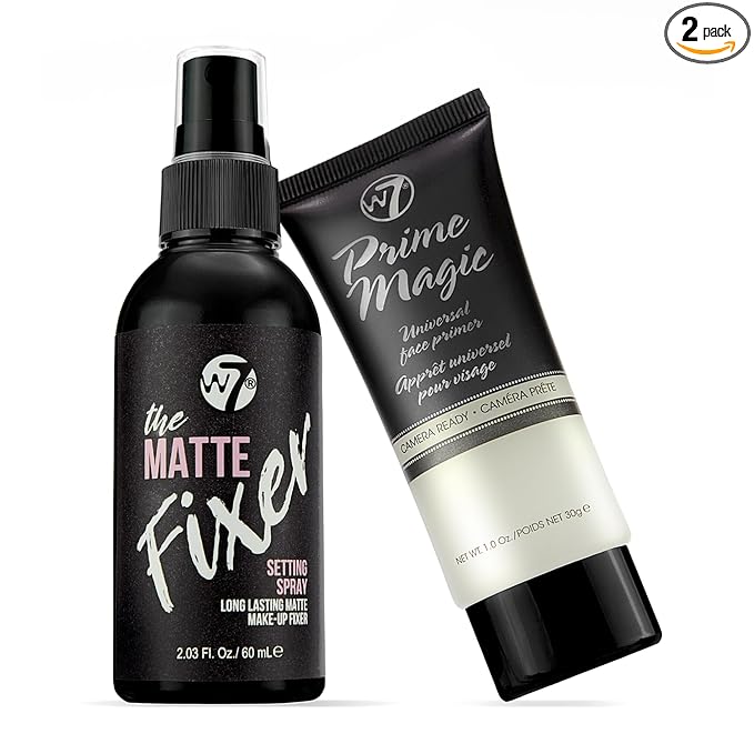 W7 Prime Magic & The Fixer Matte Set - Makeup Primer & Setting Spray Duo for a Smooth, Matte Finish - Pore Minimizer & Shine Control - Quick-Drying, Non-Sticky - Vegan & Cruelty-Free