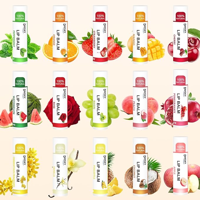 DMSKY Lip Balm 30 Pack, Natural Lip Balm Bulk with Vitamin E and Coconut Oil, Moisturizing Lip Care for Dry Chapped Lips, Party Favors-12 Flavors