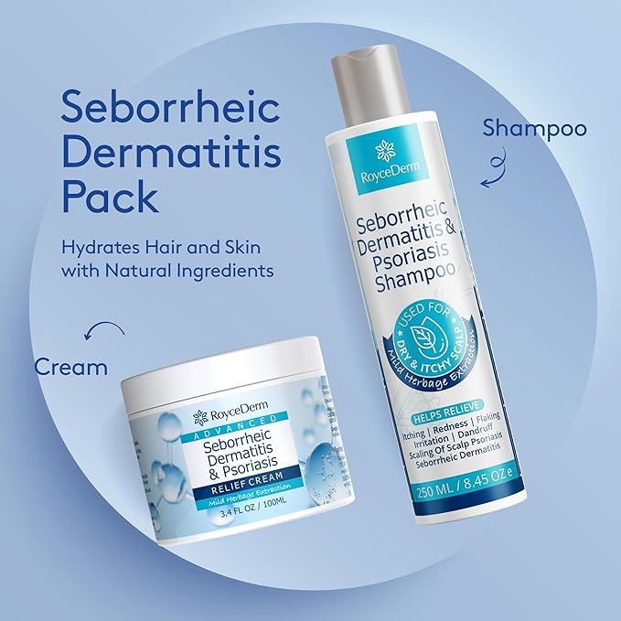 Roycederm Seborrheic Dermatitis & Psoriasis Scalp Treatment Kit – Shampoo + Cream for Dry Itchy Scalp, Dandruff, Scalp Relief Soothing Care System