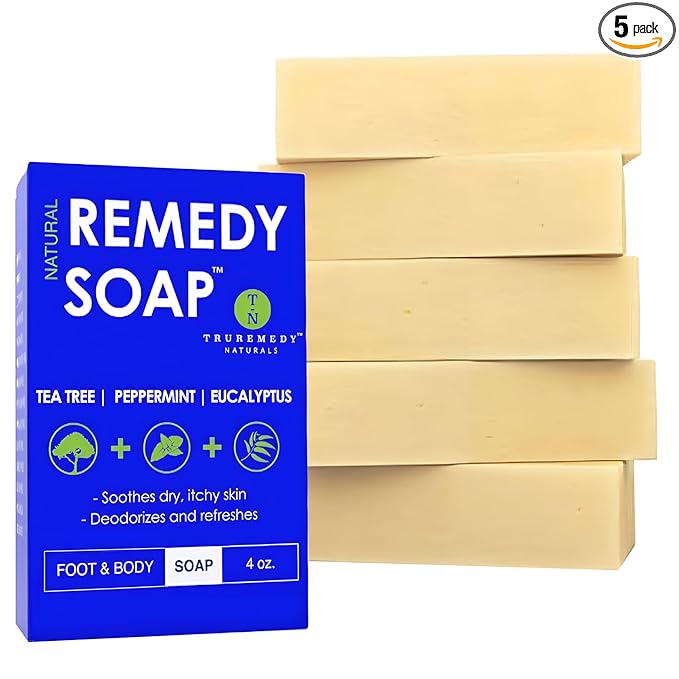 Truremedy Naturals Soap Bar for Men, Women - Tea Tree Oil Bar includes Peppermint, Eucalyptus - Remedy for Foot, Body, All Skin Types - Pack of 5