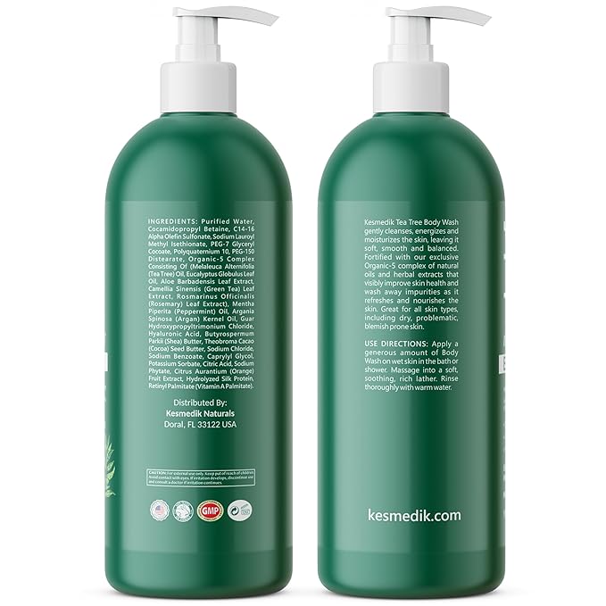 KESMEDIK Tea Tree Body Wash MaxTherapy, Itchy Skin Relief, Tea Tree Oil Soap, Soothes Jock Itch, Athlete's Foot, Ringworm, Eczema, Psoriasis & Sensitive Skin, Men & Women, 16 fl oz, Original Edition