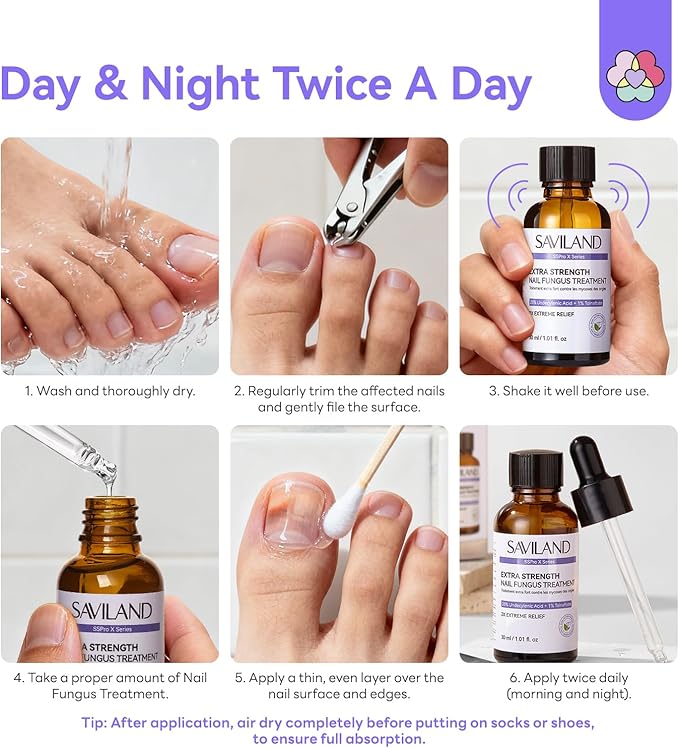 SAVILAND Toenail Fungus Treatment Extra Strength FSA-HSA: 2X Extreme Nail Repair for Discolored and Damaged Nails Toenail Softener Yellow Toenail Foot Toe Thick Nail Fungus Treatments Solution 2 fl oz