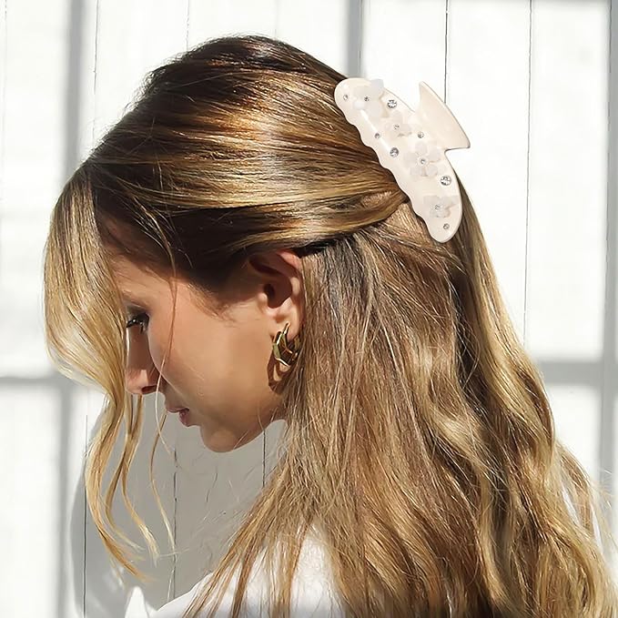 HAIMEIKANG 2 PCs Flower Acrylic Hair Claw Clips for Women - Non Slip Strong Hold Cute Non-slip Stylish Accessories for Thick Thin Hair