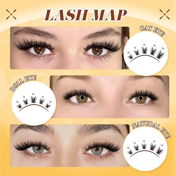 QUEWEL Lash Clusters Kit, 144PCS Natural Lash Custers with Lash Bond and Seal, C Curl Wispy Cluster Lashes Natural Look with Thin Band Easy to use for Beginners (DJ-FD-F)