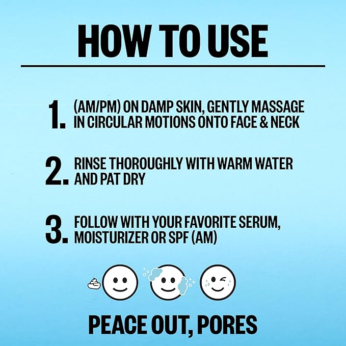PEACE OUT Pore Perfecting Facial Cleanser, Daily Exfoliating Face Wash with Salicylic Acid, Niacinamide and Hyaluronic Acid to Help Unclog Pores and Improve Skin Texture (4 fl oz)