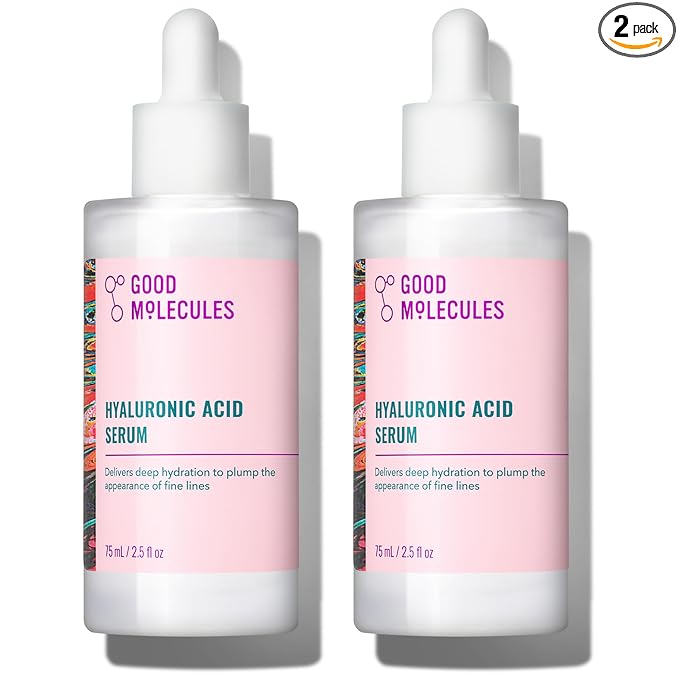 Good Molecules Hyaluronic Acid Serum Pack 2 – 75 ml / 2.5 fl oz Each | Lightweight Facial Serum with 1% Hyaluronic Acid for Hydration