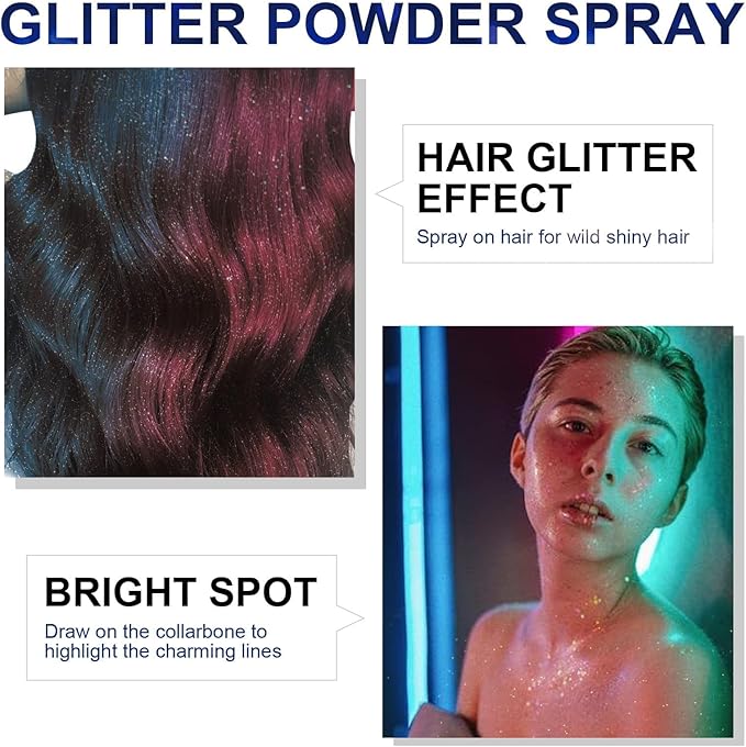 HANYWIL Body Glitter, Glitter Spray for Hair and Body, Spray, Hairspray Clothes, Long-Lasting Shimmer Suitable Stage, Festival Rave Makeup Prom