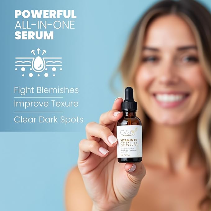 Eva Naturals Vitamin C Serum for Face – Anti Aging Dark Spot Remover & Corrector with Retinol, Hyaluronic Acid, Niacinamide & Salicylic Acid – Brightening, 1 fl oz