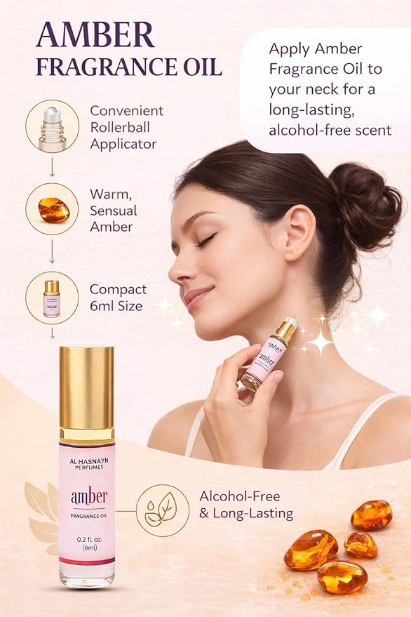 Amber Perfume Oil Roll-On - Alcohol Free Perfumes for Men and Women by AL HASNAYN 6ML 0.20fl oz