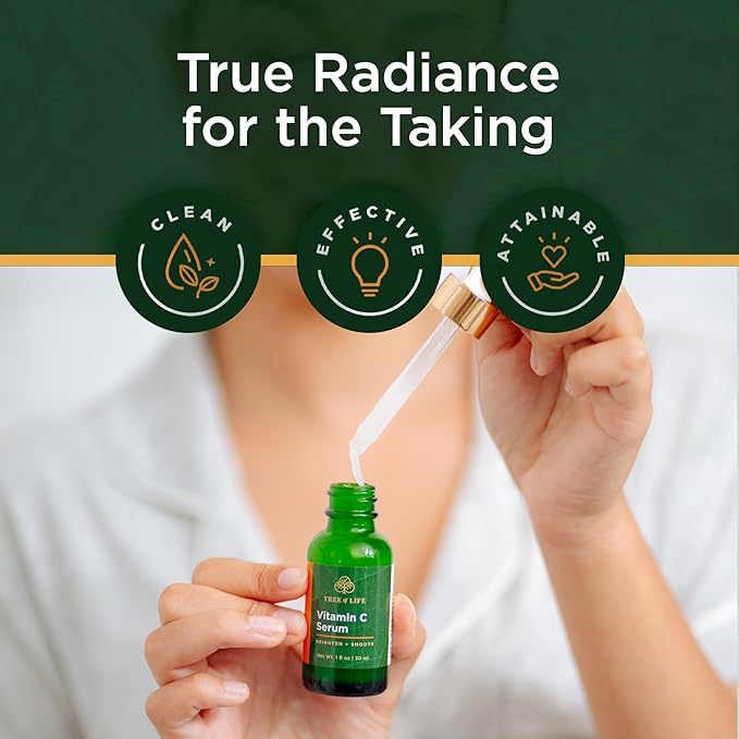 Tree of Life Vitamin C Serum For Face - Brightening Face Oil for Dark & Age Spots - For Dry & Sensitive Skin with Vitamin E for Soft Smooth Glow - Dermatologist Tested, 1 Fl Oz