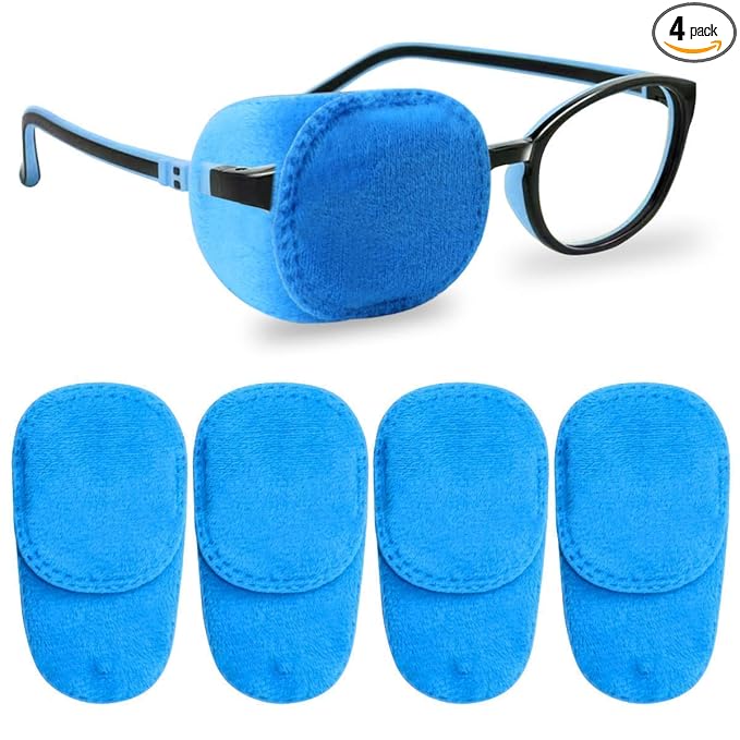 4 Pack Eye Patches for Kids Girls Boys, Right & Left Eye Patch for Glasses, Lazy Eye Patch for Children Treating Lazy Eye Amblyopia Strabismus and After Surgery (Blue)