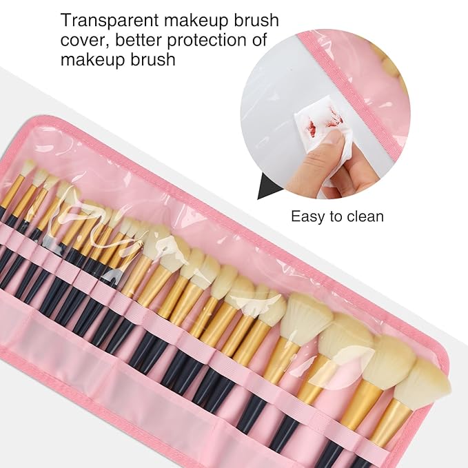 OCHEAL Makeup Brush Holder, Pink Stripes Makeup Brush Organizer,Travel Makeup Brushes Bag Cosmetic Bags Pouch for Women Cosmetic Brushes Makeup Artist -Brushes Not included