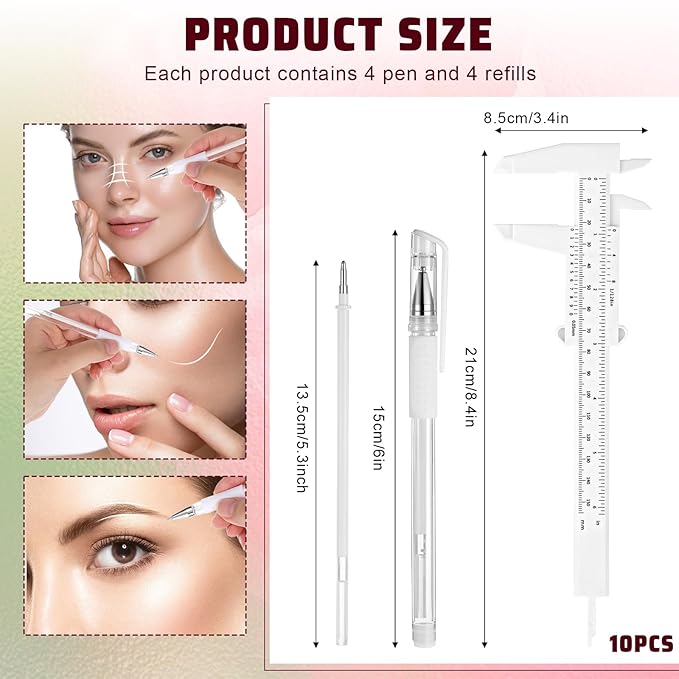 Eyebrow Mapping Kit, 4Pcs Eyebrow Microblading Marker Pens with 4 Replacement Refills and 2 Ruler, Eyebrow Makeup Position Mapping Mark Tools for Eyebrow Lip Skin