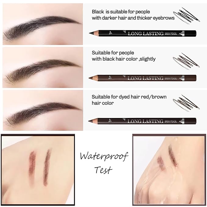 3Colors Eyebrow Pencil Eyeliner Set，Soft Textured Eyebrow Tint Pen，Easy to Color，Long Lasting，Waterproof Eye Brow Pencils for Fills in Sparse Areas and Gaps，Create a Natural Brow Makeup